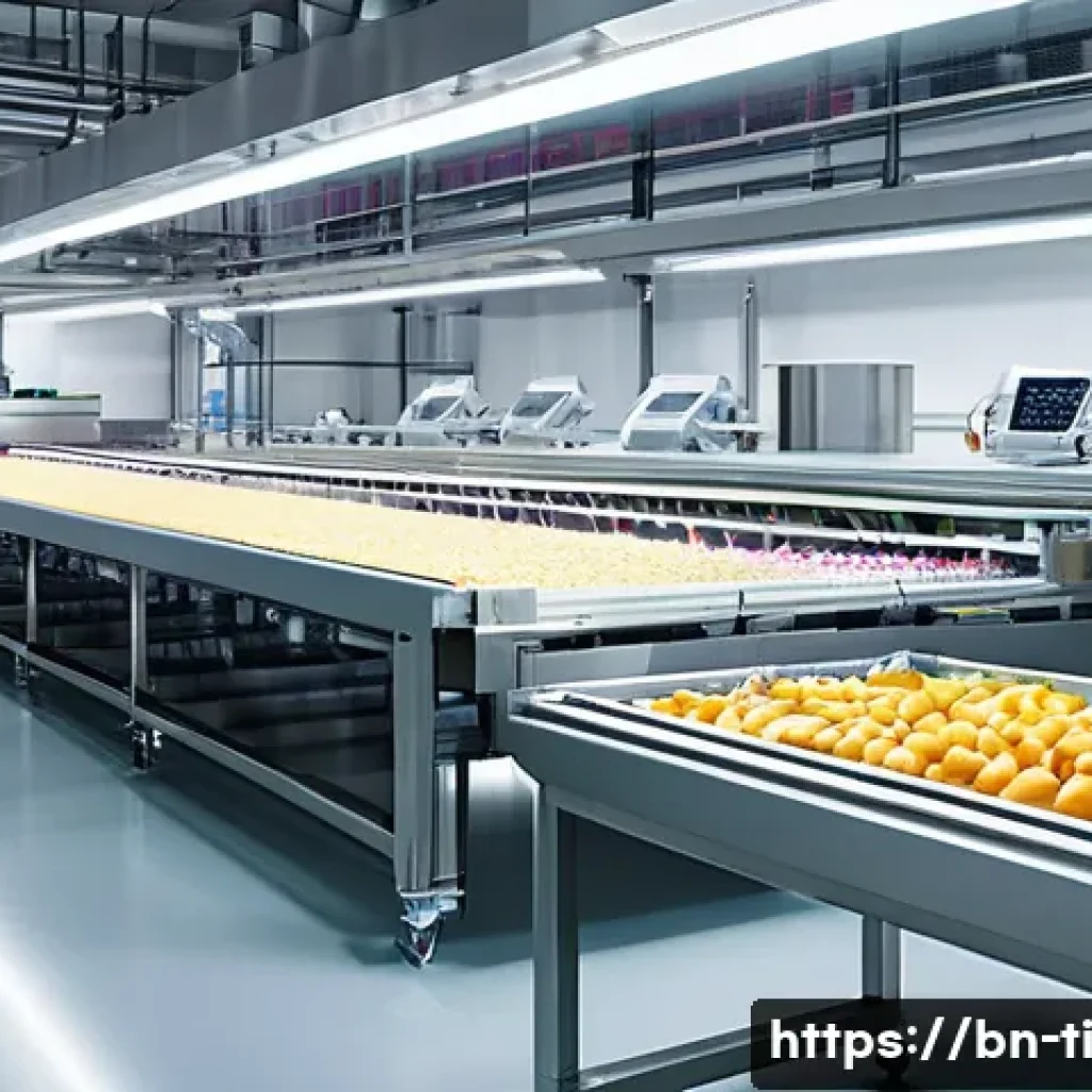 산업용 건조 식품 제조 기술 동향 - **Prompt: Smart Automated Food Drying Plant**
    A wide-angle, highly detailed shot inside a pristi...