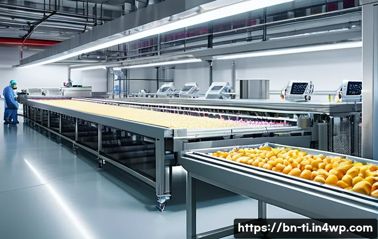 산업용 건조 식품 제조 기술 동향 - **Prompt: Smart Automated Food Drying Plant**
    A wide-angle, highly detailed shot inside a pristi...