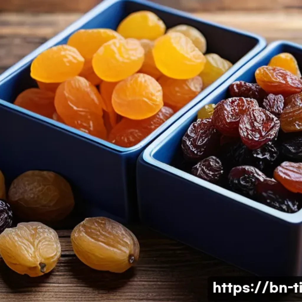 건조 식품의 영양성분 변화 이해하기 - A detailed, realistic close-up of dried fruits like amla and raisins arranged on a rustic wooden tab...