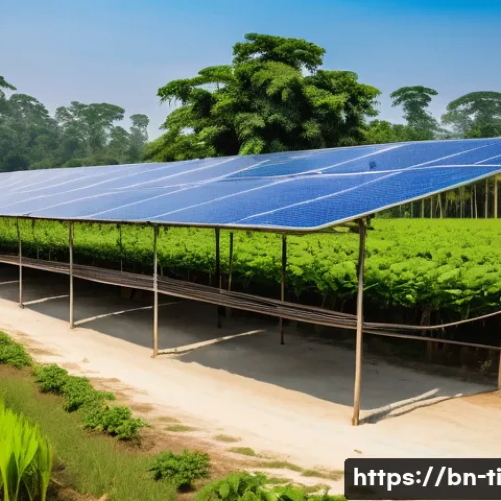 건조 식품 제조의 지속 가능성 논의 - A modern eco-friendly food drying facility in rural Bangladesh, showcasing solar-powered dryers and ...