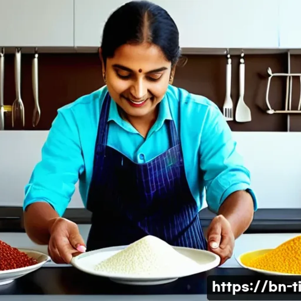 글루텐 프리 건조 식품 제조법 - A vibrant, detailed kitchen scene showing a Bengali cook preparing gluten-free dry snacks using natu...