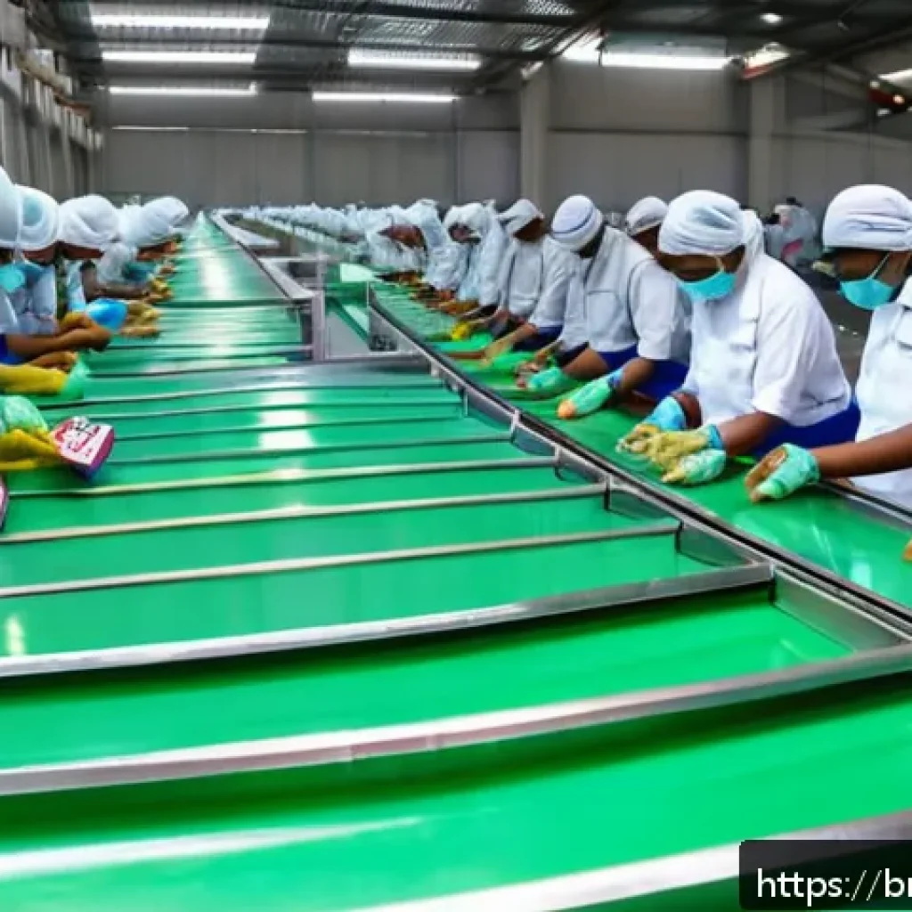 건조 식품 제조의 법적 규제 및 인증 기준 - A clean and modern dry food production factory interior in Bangladesh, showing workers wearing hygie...