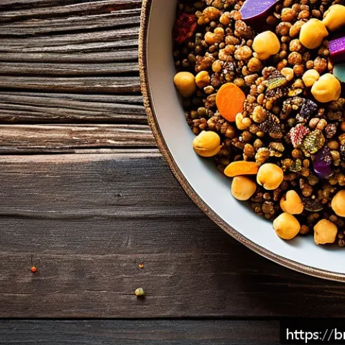 Home 32 비건을 위한 건조 식품 레시피 - A vibrant close-up image of a colorful vegan dry food mix featuring dried lentils (masoor dal and ch...
