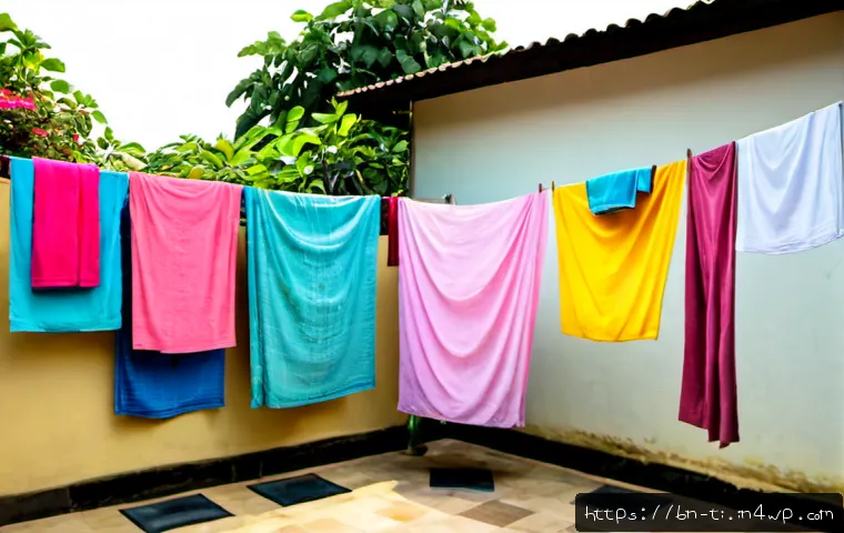 Home 17 자연건조 vs 기계건조 어떤 것이 더 나은가 - Photorealistic side-by-side laundry comparison in a bright Bangladeshi home courtyard: freshly washe...