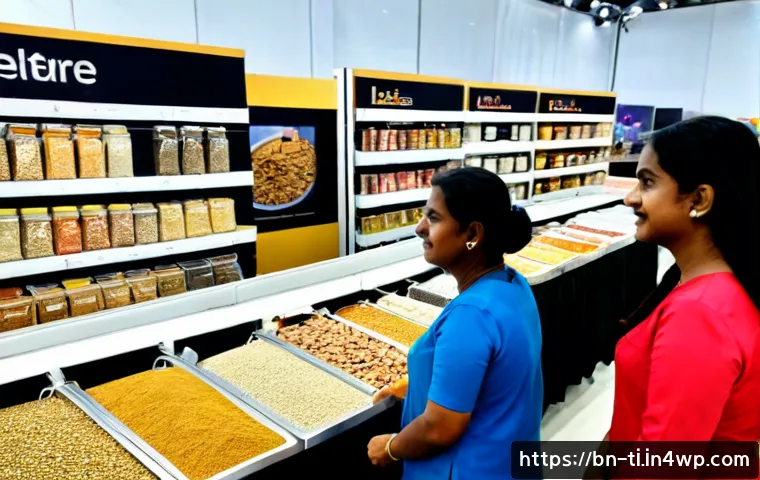 건조 식품 제조와 관련된 전시회 및 이벤트 - Photorealistic dry food manufacturing trade exhibition in Bangladesh, spacious modern convention hal...